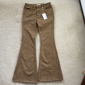 Vervet high rise flare khaki denim jeans with spandex